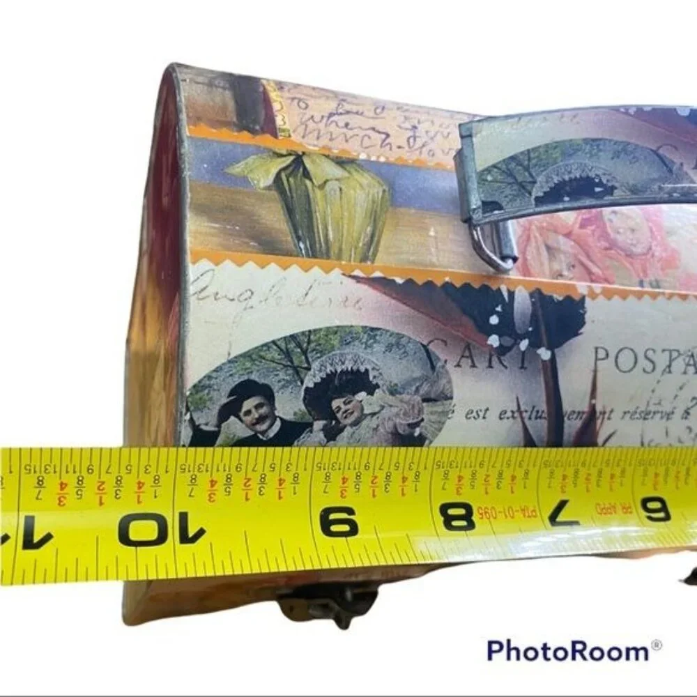 Decorative Postage Vintage-Style Collage Domed Storage Box Handle & Latch‎